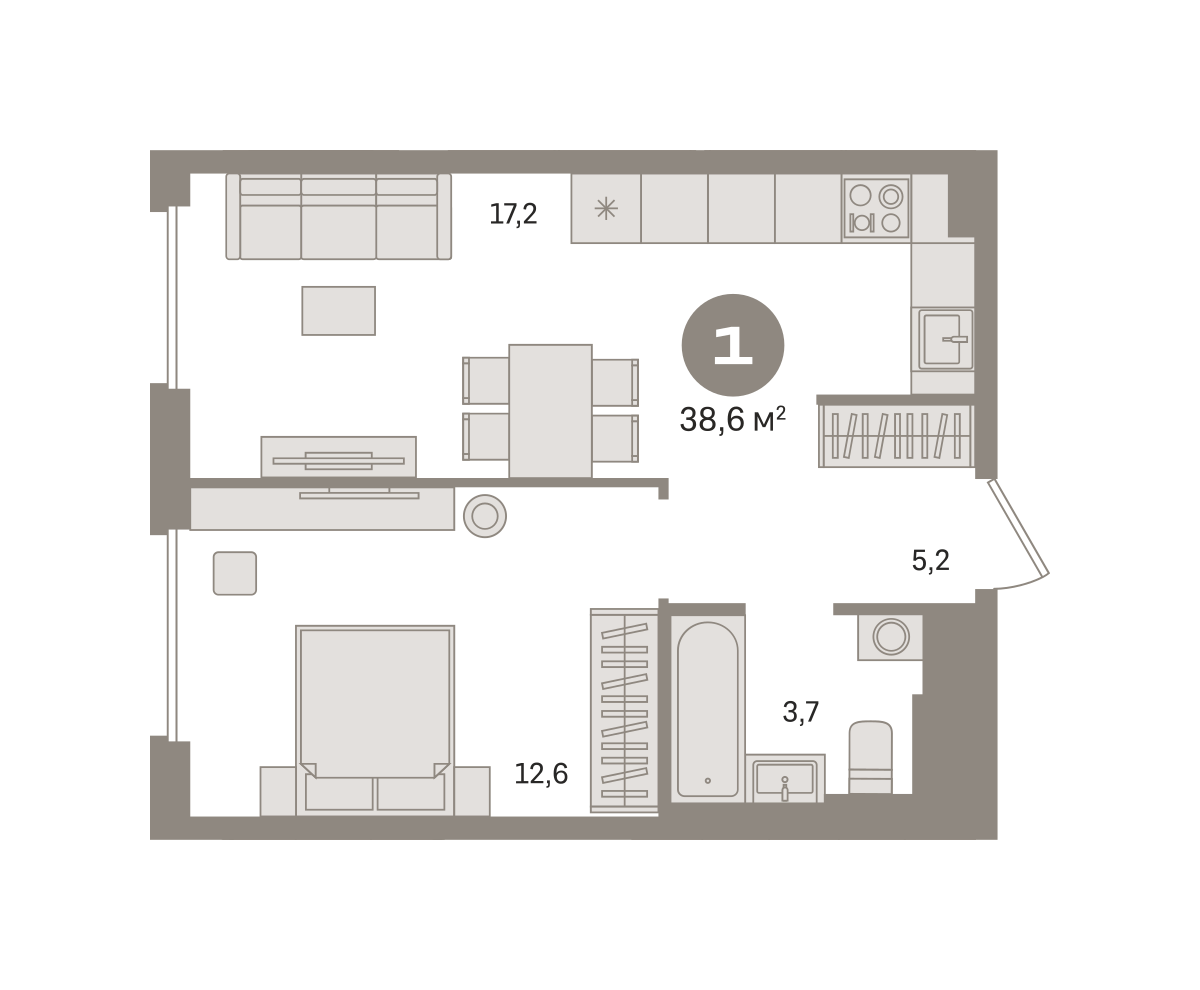 1-комнатная 38 м2 в ЖК Квартал Герцена корпус null этаж 13