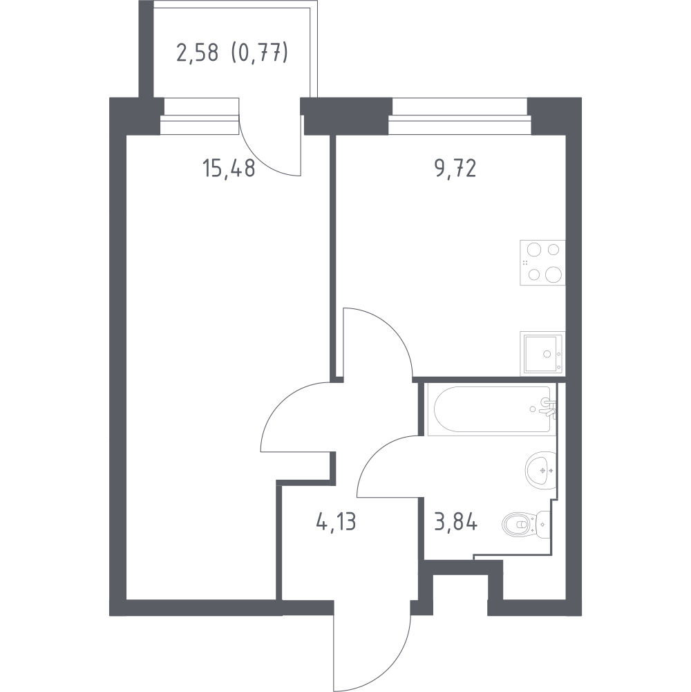 1-комнатная 33 м2 в ЖК Сердце Сахалина корпус null этаж 7