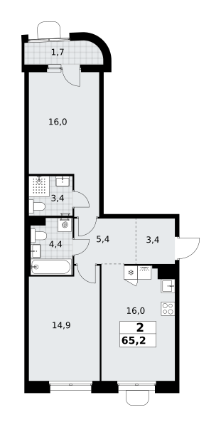 2-комнатная 65 м2 в ЖК Прокшино корпус null этаж 6