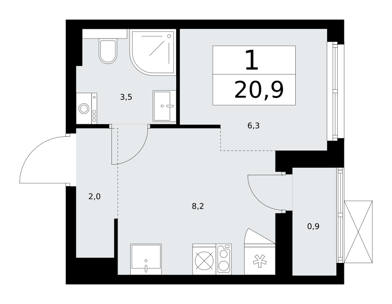 Студия 20 м2 в ЖК Бунинские кварталы корпус null этаж 8