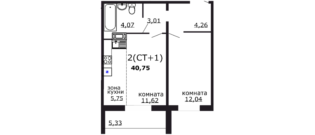 2-комнатная 41 м2 в ЖК undefined корпус null этаж 10