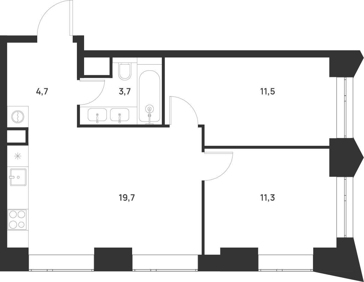 2-комнатная 50 м2 в ЖК ВОЙС корпус null этаж 34