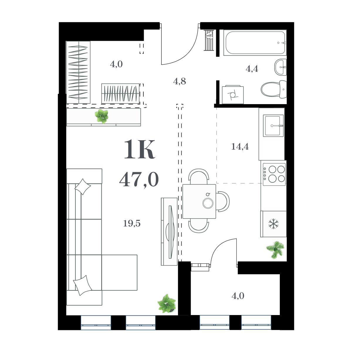 1-комнатная 49 м2 в ЖК Амурский корпус null этаж 2