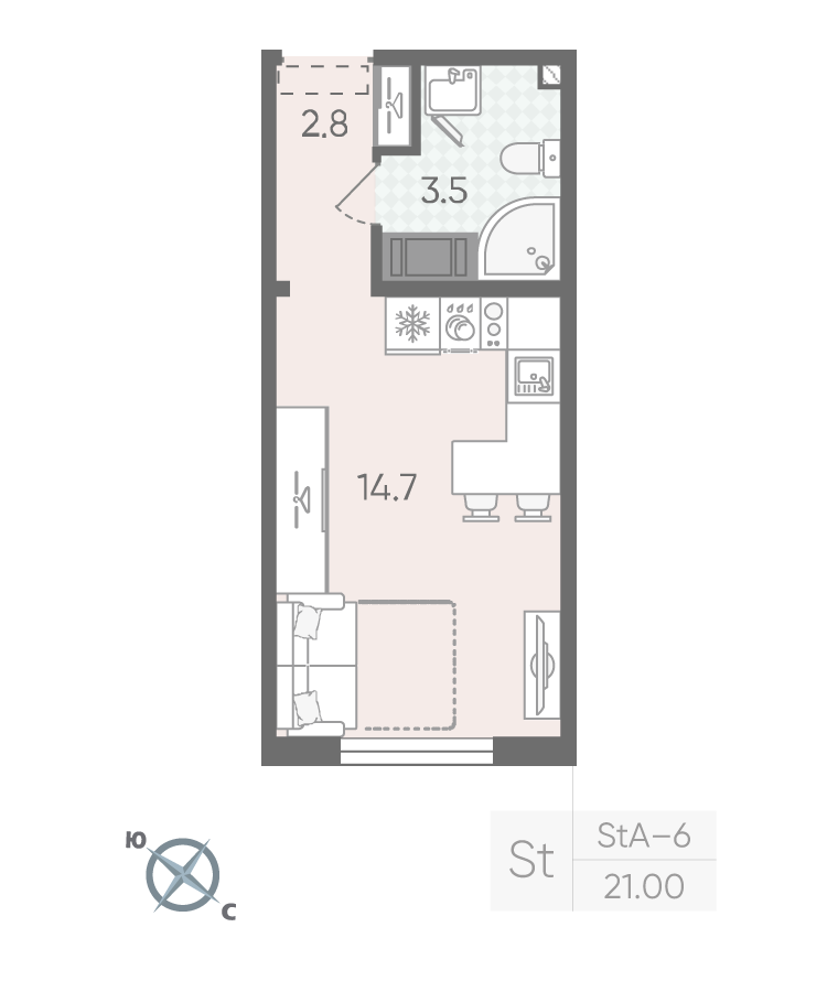 Студия 21 м2 в ЖК Пейзажный квартал корпус null этаж 15