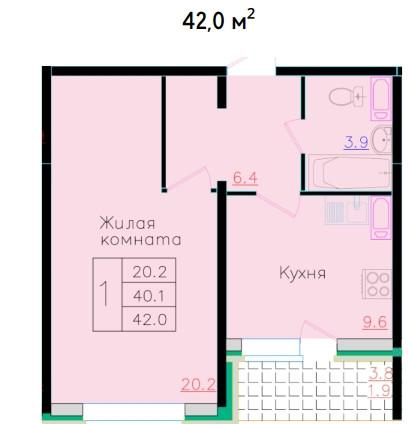 1-комнатная 38.4 м2 в ЖК undefined корпус null этаж 13