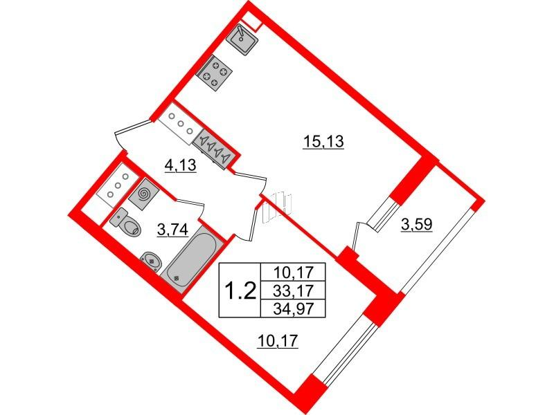 1-комнатная 33 м2 в ЖК Pulse Premier корпус null этаж 13