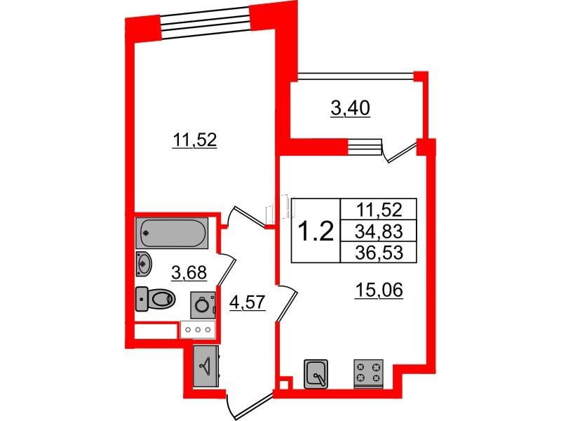 1-комнатная 34 м2 в ЖК Бионика Заповедная корпус null этаж 2