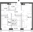 2-комнатная 79 м2 в ЖК Will Towers корпус null этаж 48