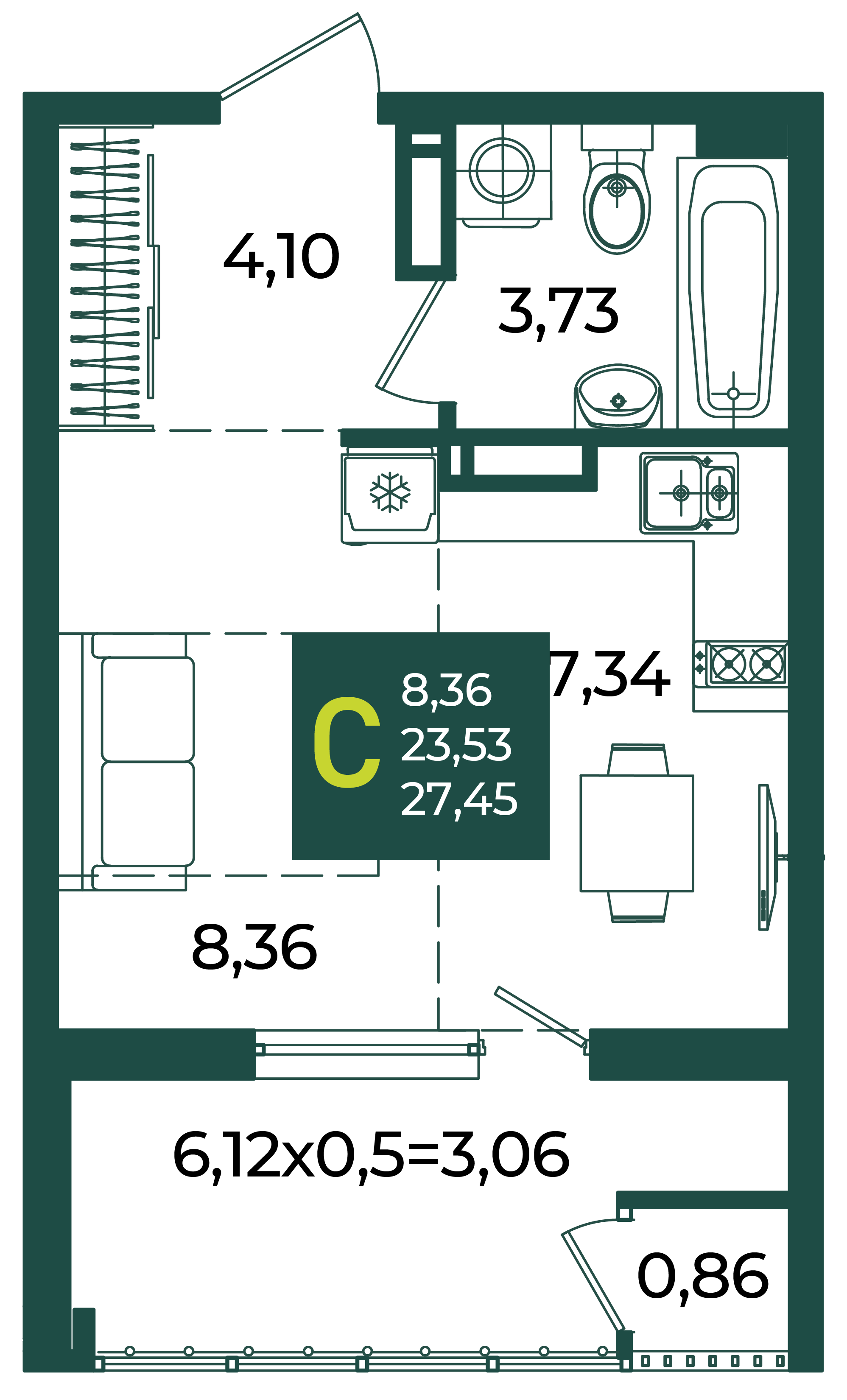 Студия 27 м2 в ЖК Образцово корпус null этаж 12