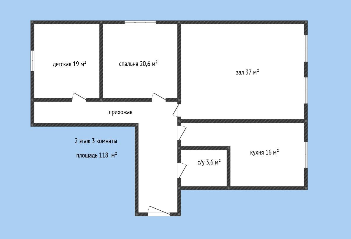 3-комнатная 118 м2 в ЖК undefined корпус null этаж 2