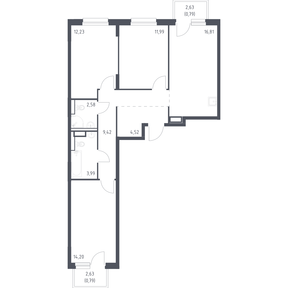 3-комнатная 77 м2 в ЖК Новые Лаврики корпус null этаж 9