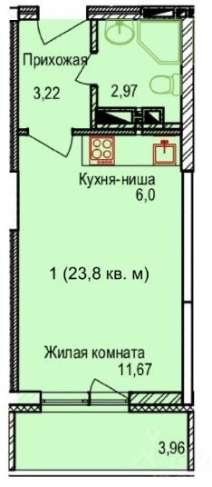 Студия 24.6 м2 в ЖК undefined корпус null этаж 1