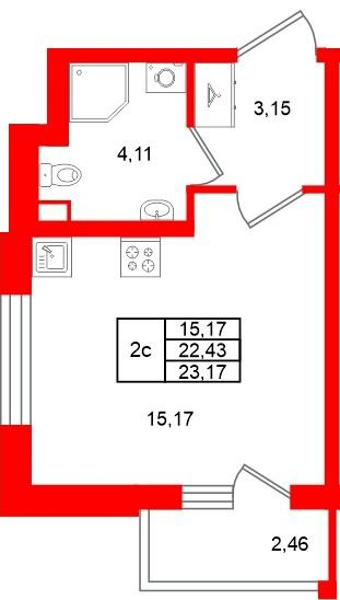 Студия 22 м2 в ЖК Универ Сити корпус null этаж 1