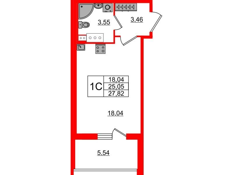 Студия 24 м2 в ЖК Прайм Приморский корпус null этаж 9