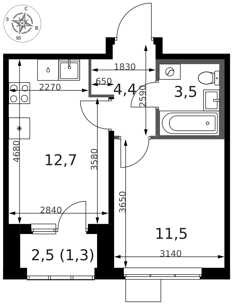 1-комнатная 32 м2 в ЖК 1-й Ясеневский корпус null этаж 6