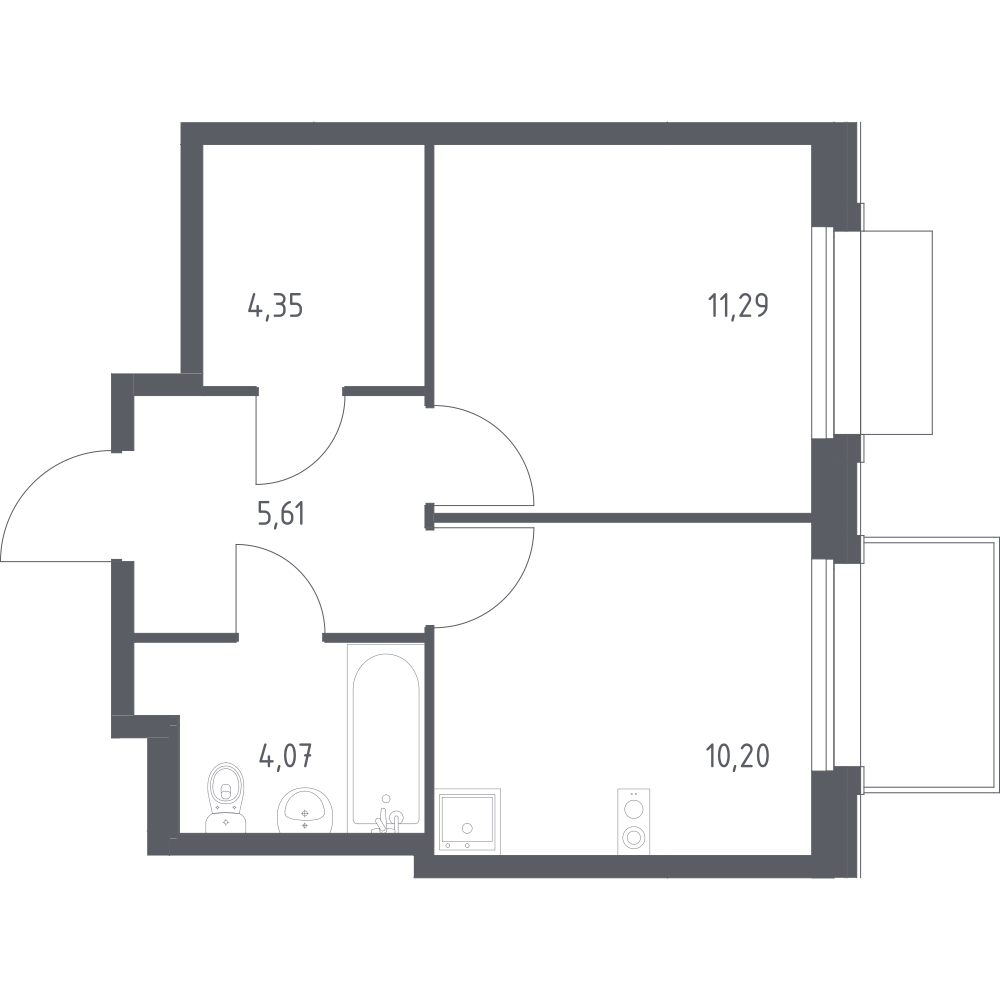 1-комнатная 35 м2 в ЖК Новое Внуково корпус null этаж 5