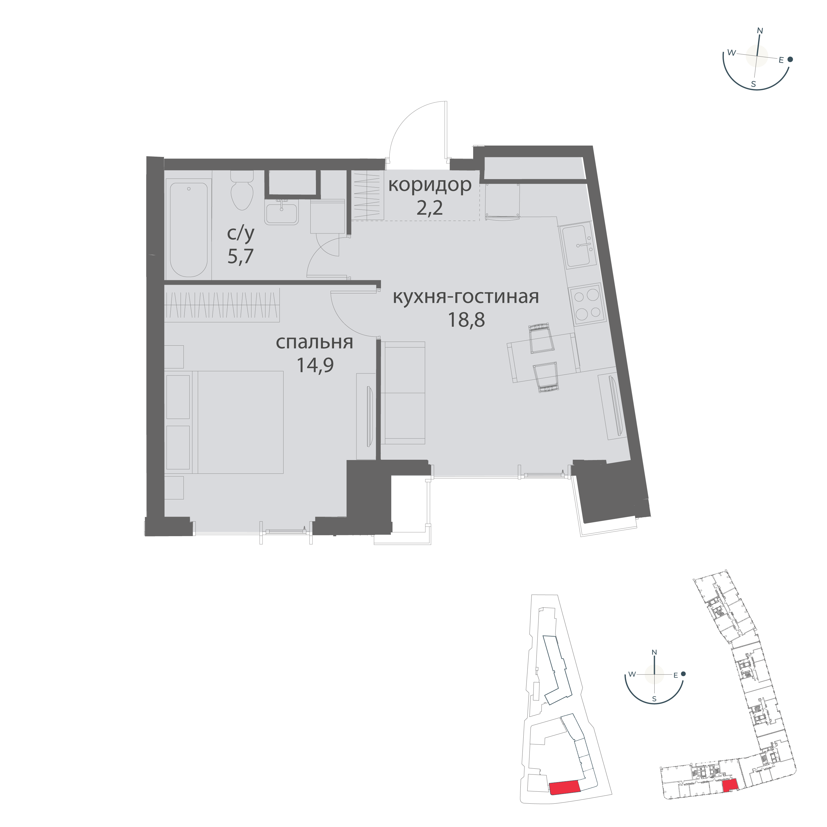 1-комнатная 41 м2 в ЖК Событие корпус null этаж 10
