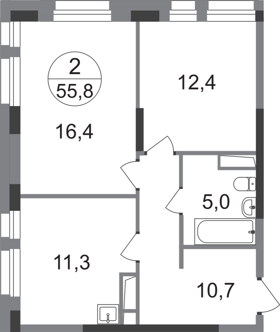 2-комнатная 55 м2 в ЖК Первый Московский корпус null этаж 4