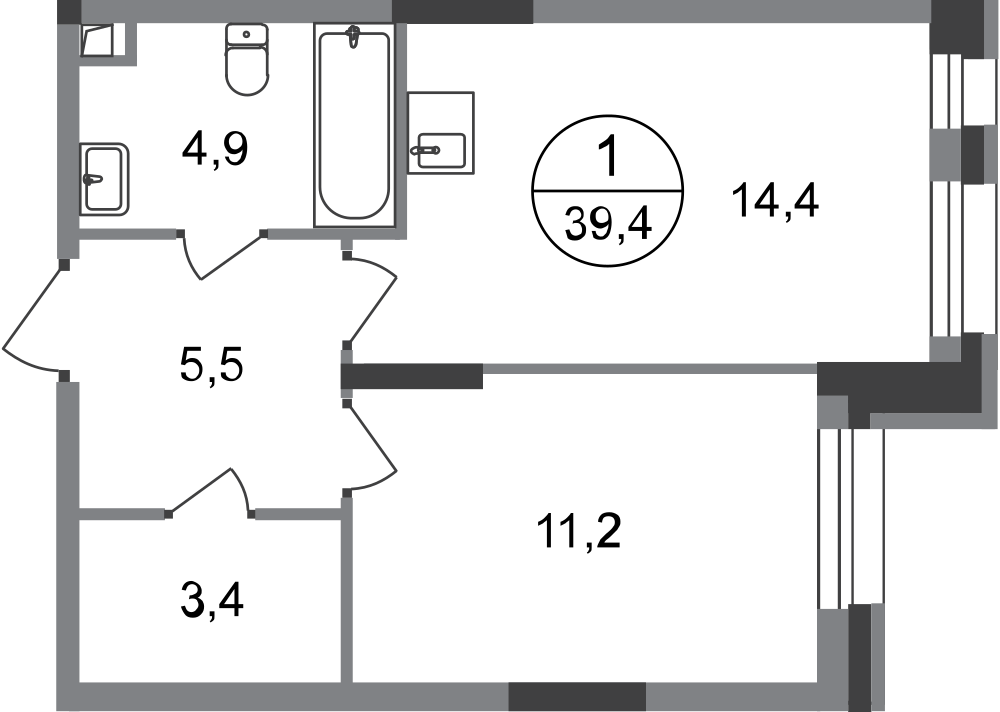 1-комнатная 39 м2 в ЖК Первый Московский корпус null этаж 2