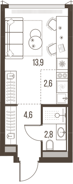 1-комнатная 23 м2 в ЖК High Life корпус null этаж 4
