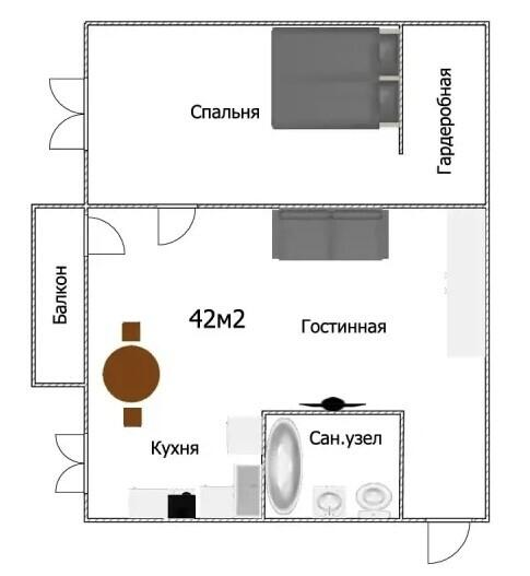 2-комнатная 42 м2 в ЖК undefined корпус null этаж 3
