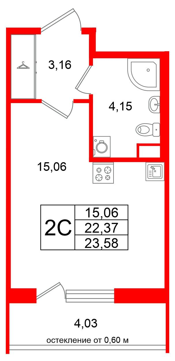 Студия 22 м2 в ЖК Univer City корпус null этаж 1