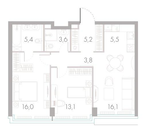 3-комнатная 69 м2 в ЖК River Park Towers Кутузовский корпус null этаж 20