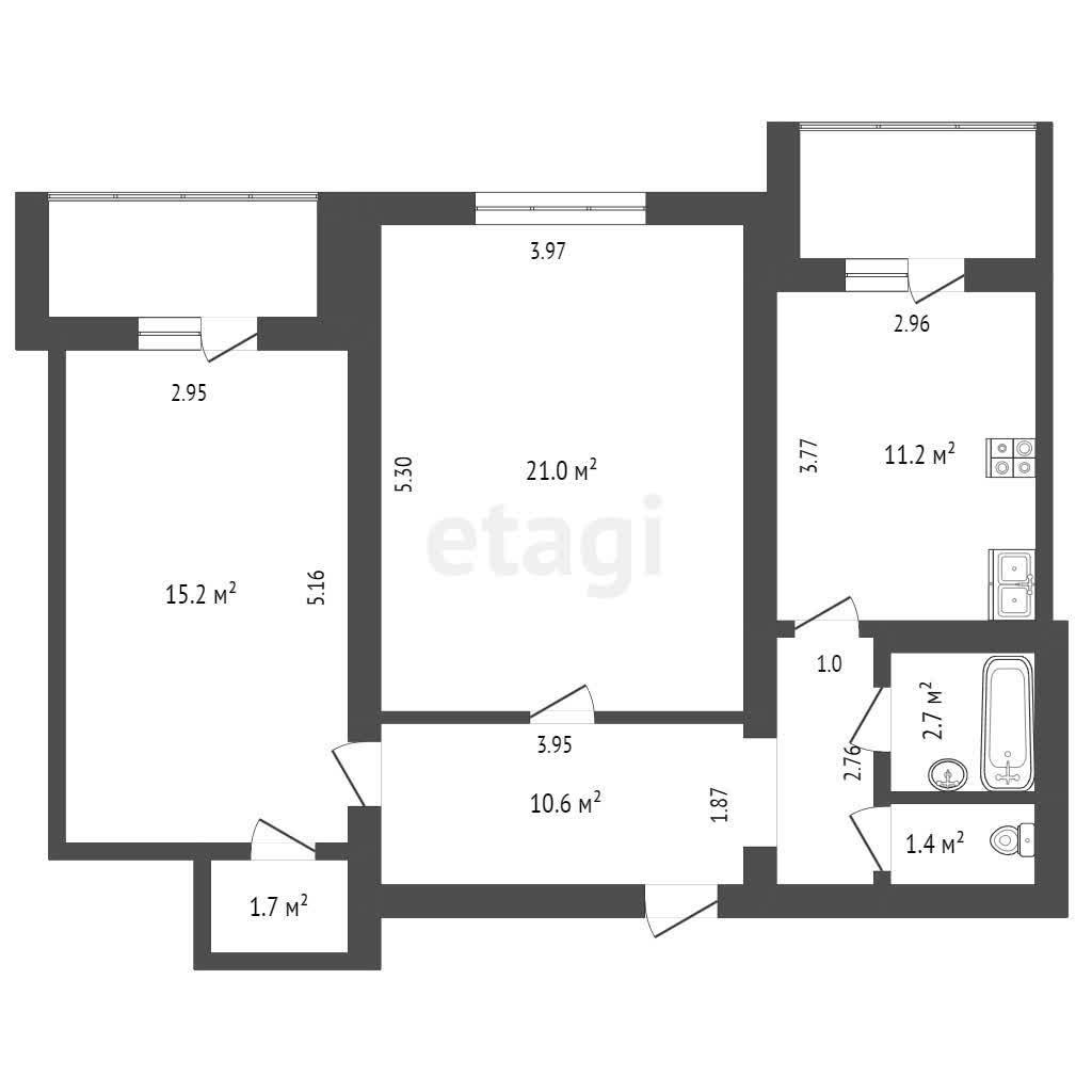 2-комнатная 63.8 м2 в ЖК undefined корпус null этаж 4