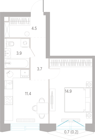 1-комнатная 38 м2 в ЖК КОД Сокольники корпус null этаж 6