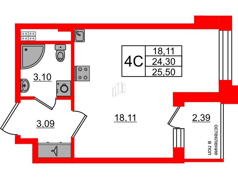 Студия 24 м2 в ЖК Универ Сити корпус null этаж 3