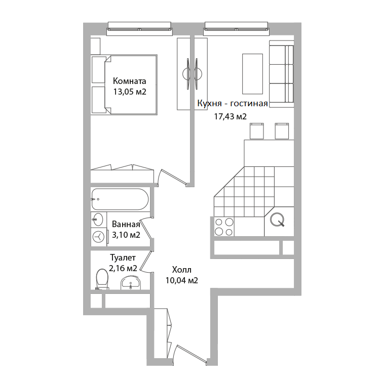 Студия 45 м2 в ЖК Адрес корпус null этаж 9