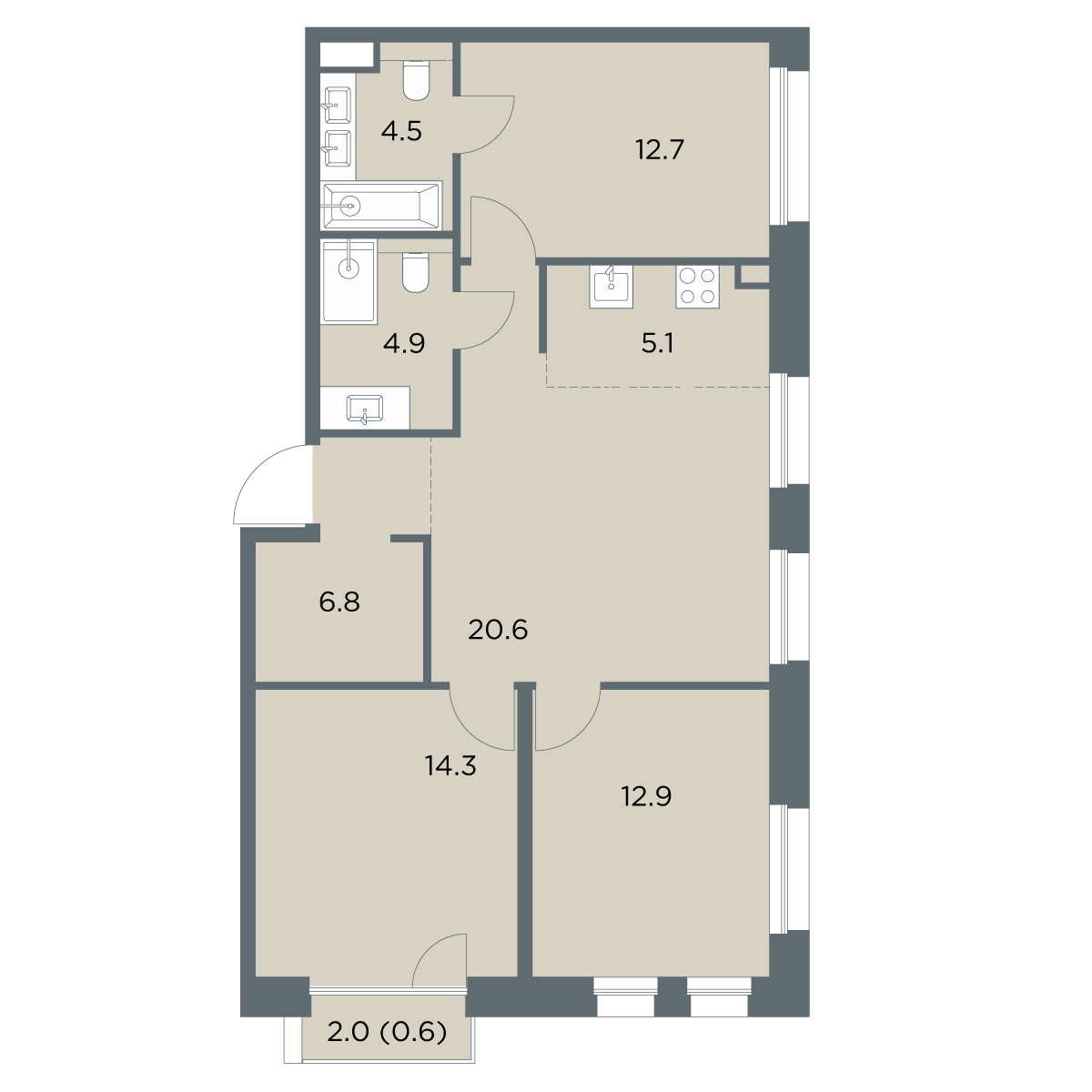 4-комнатная 82 м2 в ЖК Станиславский корпус null этаж 3