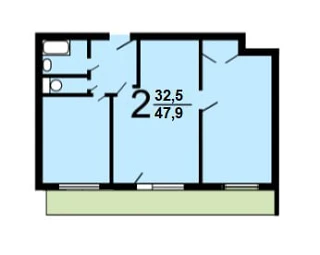 2-комнатная 47.9 м2 в ЖК undefined корпус null этаж 14