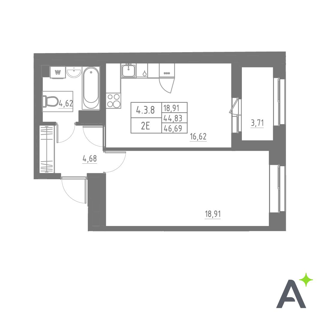 Студия 46 м2 в ЖК Аквилон SOLAR корпус null этаж 3