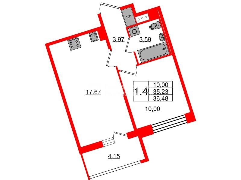 1-комнатная 35 м2 в ЖК Астра Континенталь корпус null этаж 10