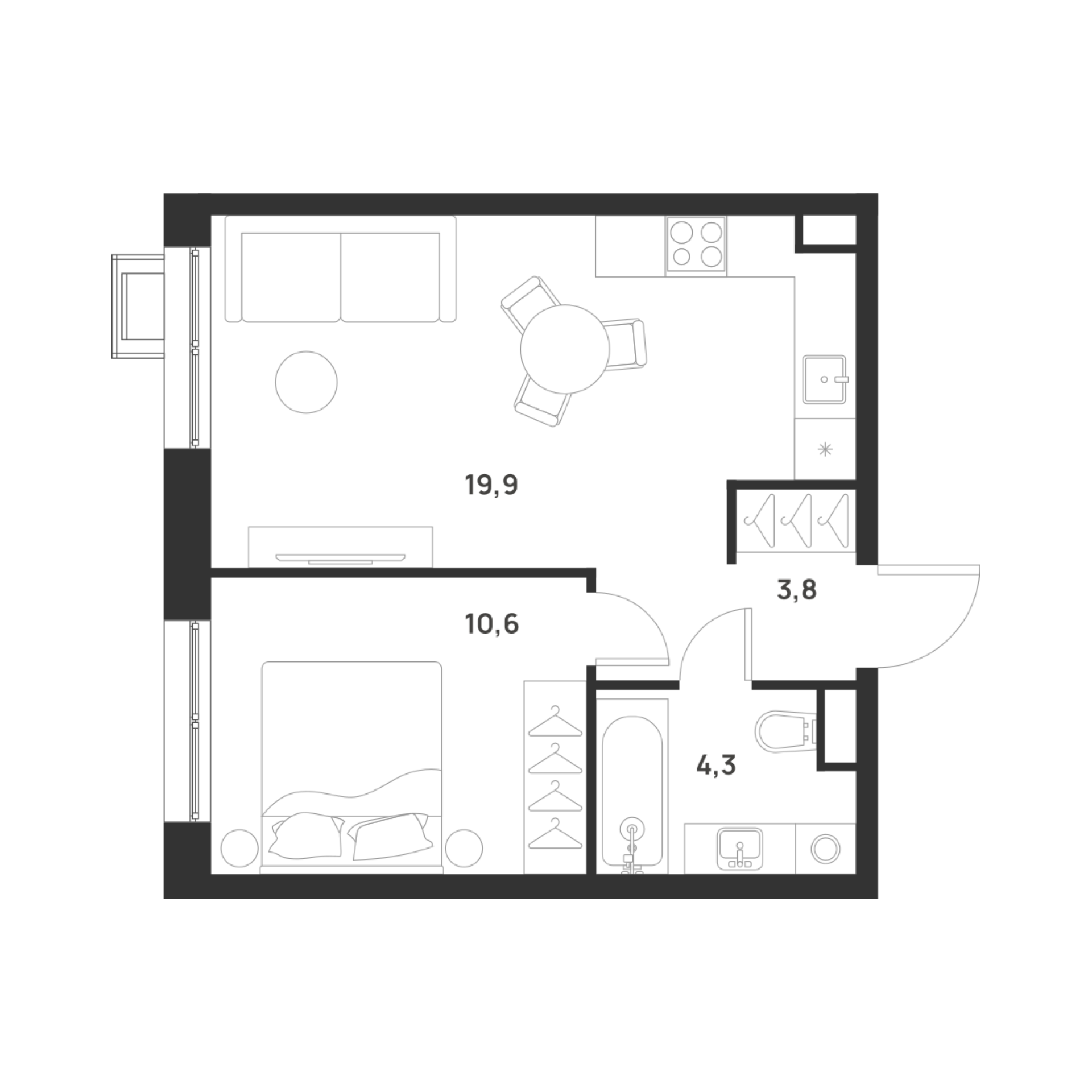 1-комнатная 38 м2 в ЖК Форевиль корпус null этаж 8