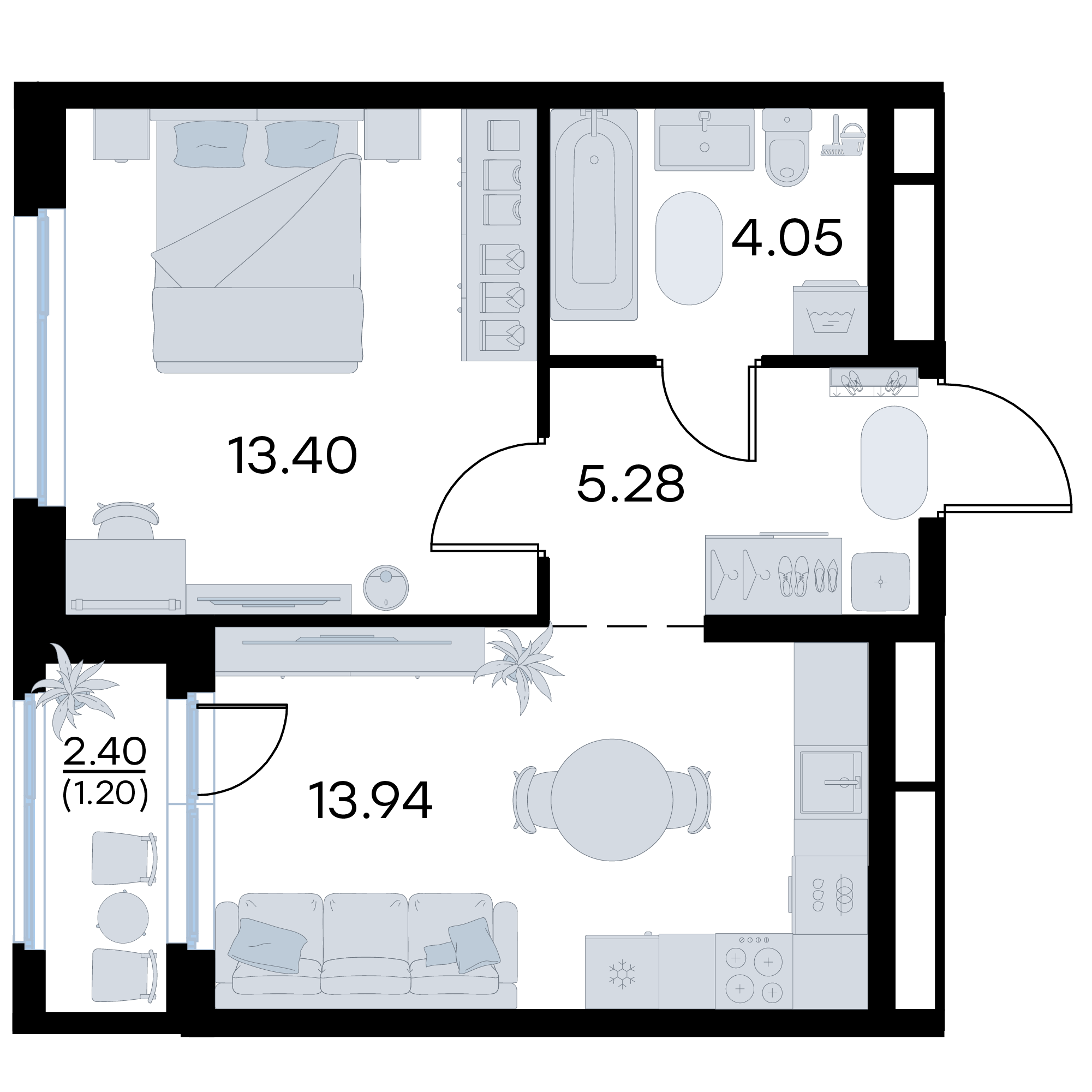 1-комнатная 37 м2 в ЖК GloraX Октябрьский корпус null этаж 16