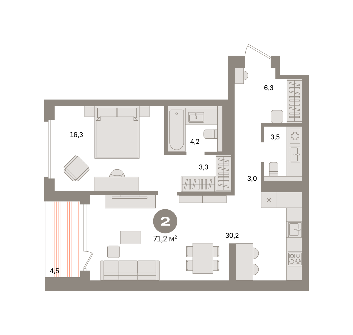 1-комнатная 65 м2 в ЖК Северный ветер корпус null этаж 8