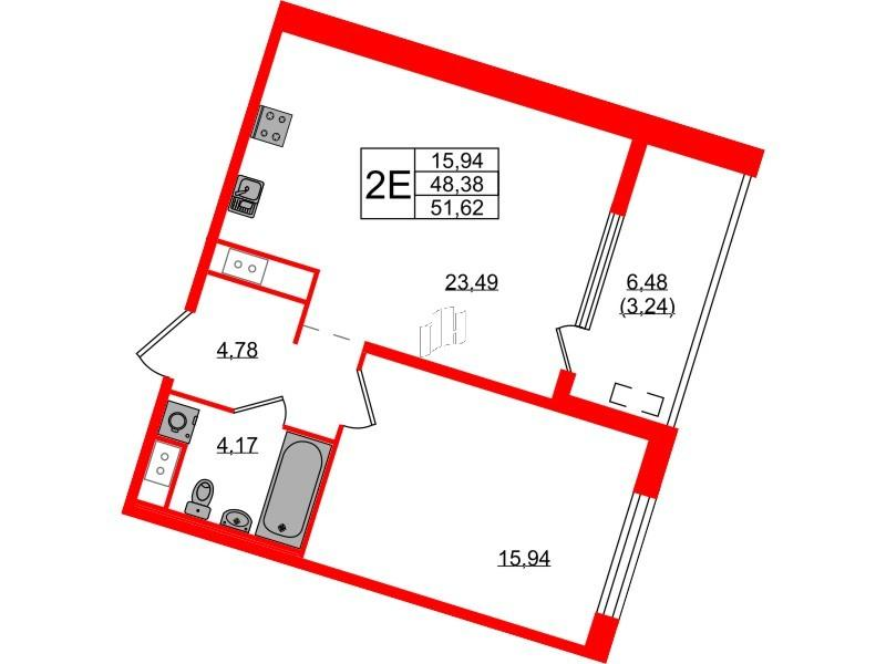 1-комнатная 51 м2 в ЖК N8 корпус null этаж 6