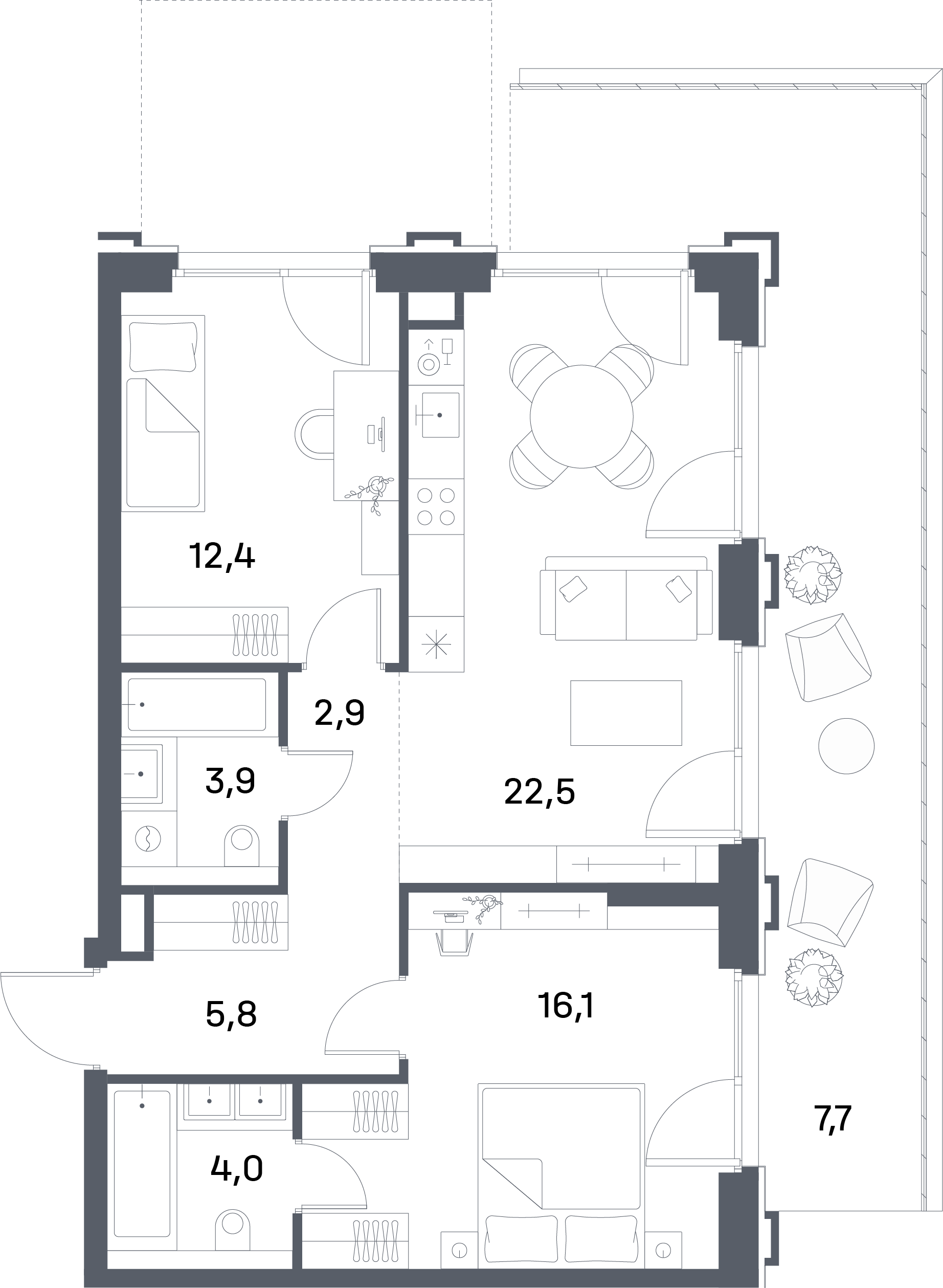 2-комнатная 75 м2 в ЖК Portland корпус null этаж 2