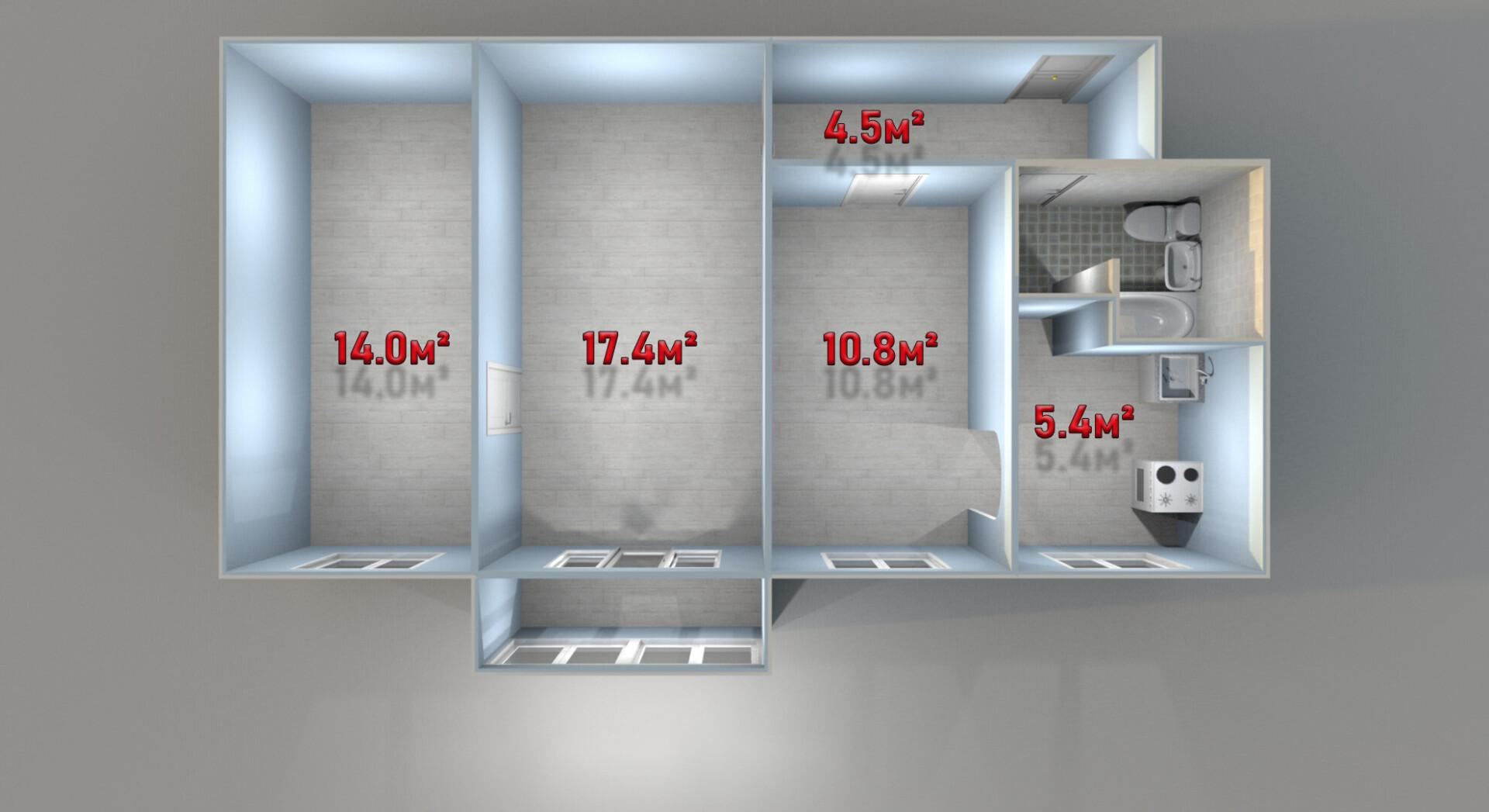 3-комнатная 55.9 м2 в ЖК undefined корпус null этаж 2