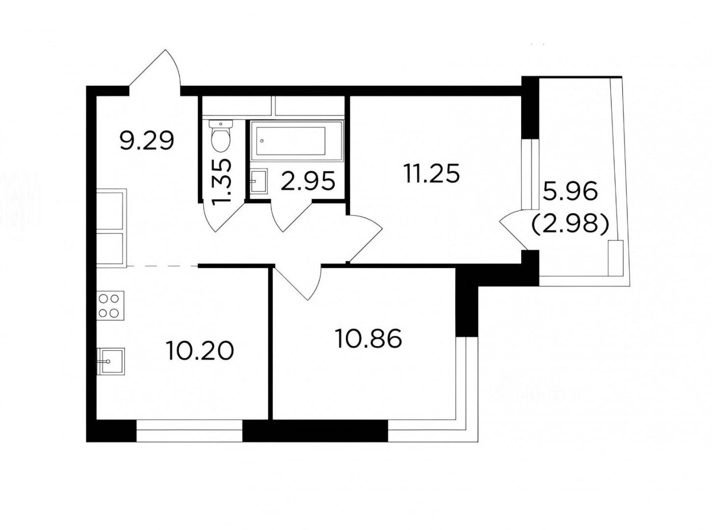 2-комнатная 45.7 м2 в ЖК undefined корпус null этаж 15