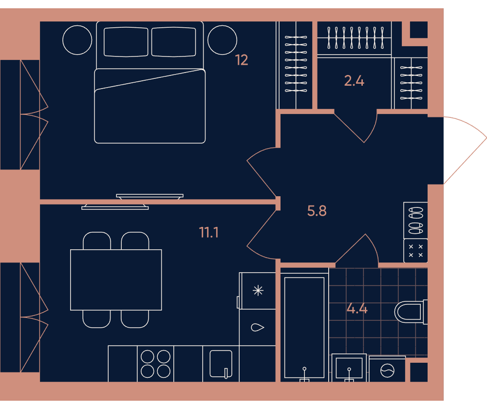 1-комнатная 35 м2 в ЖК ERA / Дербеневская 20 корпус null этаж 10