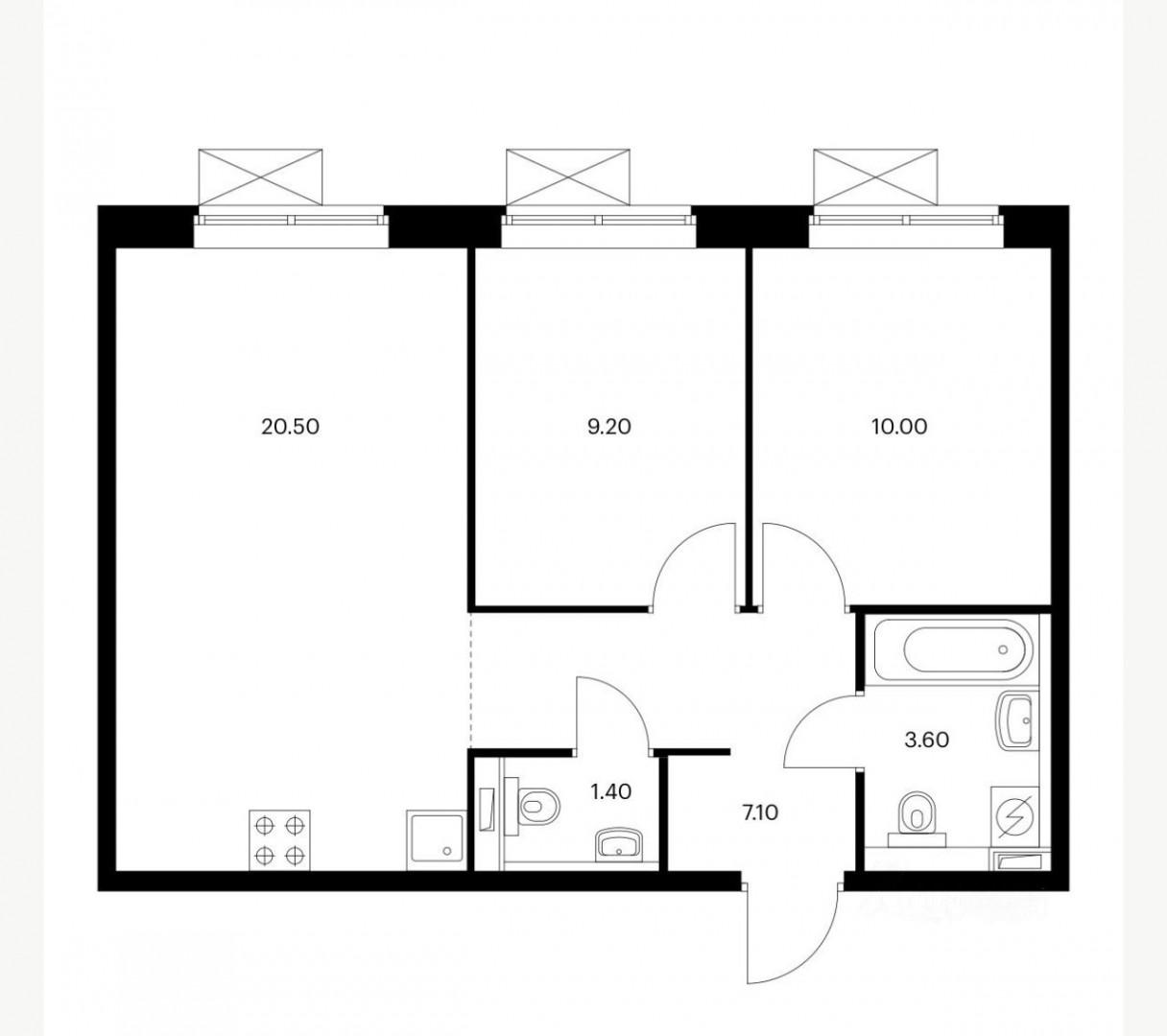 3-комнатная 51.8 м2 в ЖК undefined корпус null этаж 12