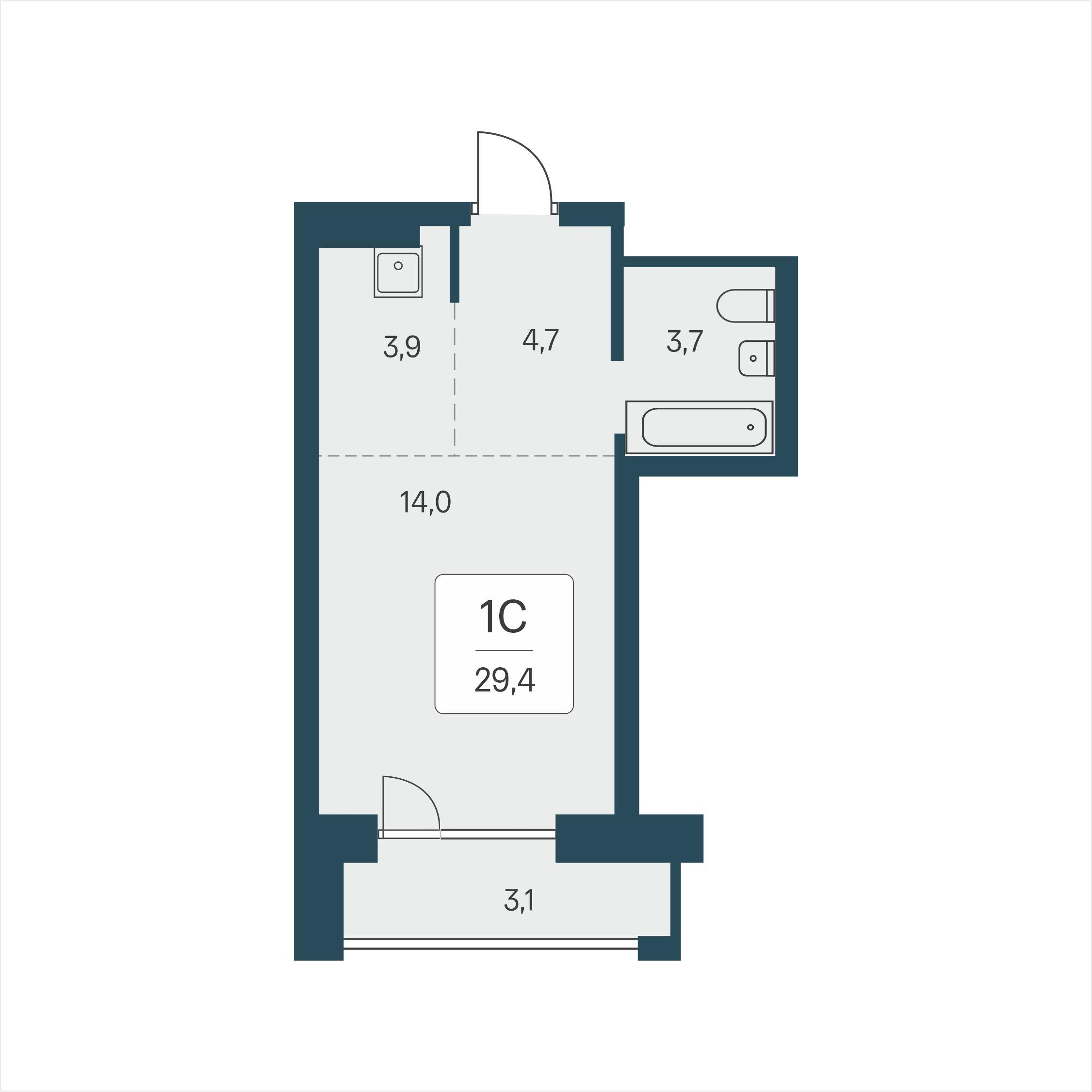Студия 29 м2 в ЖК Расцветай на Кропоткина корпус null этаж 11
