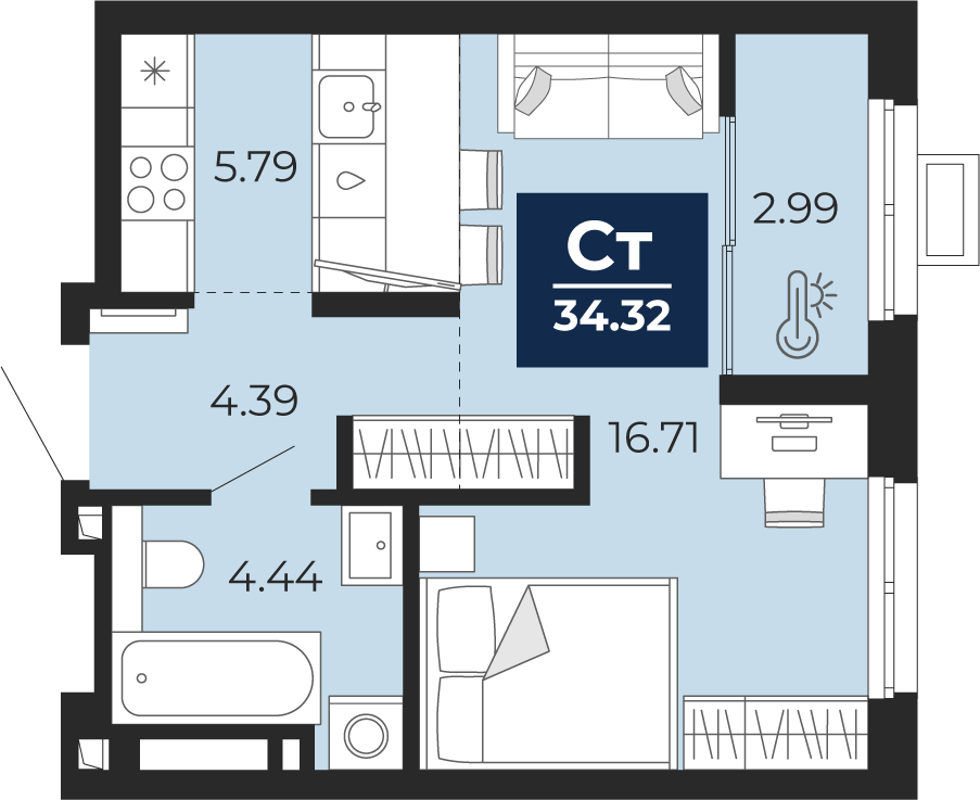 Студия 34 м2 в ЖК Беринг корпус null этаж 10