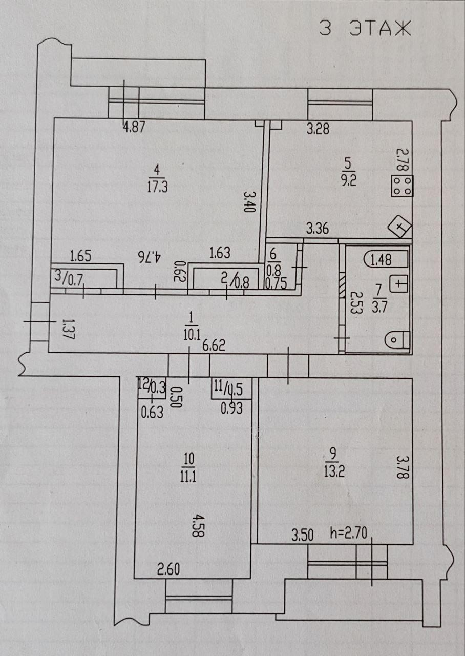 3-комнатная 67.7 м2 в ЖК undefined корпус null этаж 3