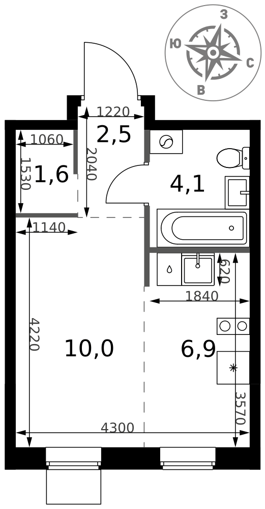 Студия 25 м2 в ЖК 1-й Ясеневский корпус null этаж 4