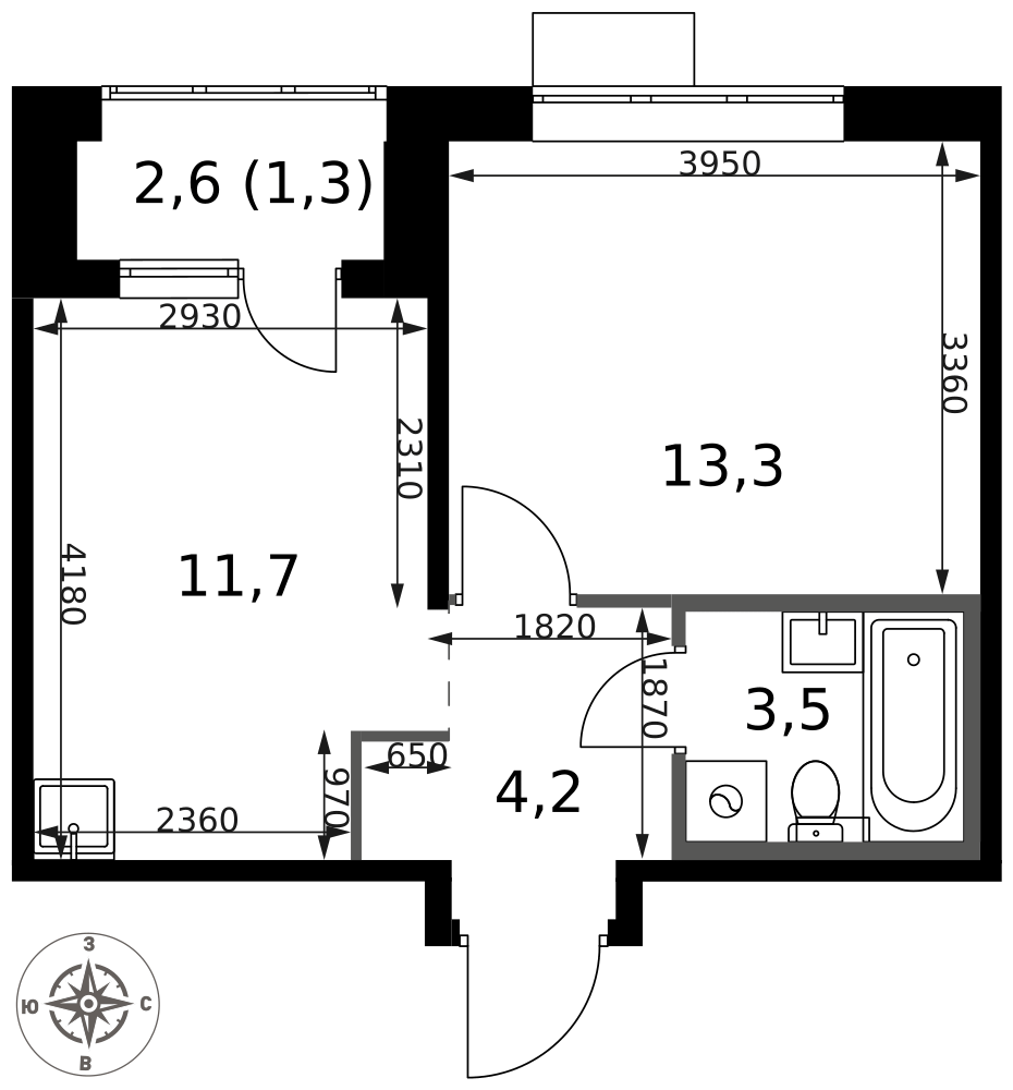 1-комнатная 34 м2 в ЖК 1-й Саларьевский корпус null этаж 11