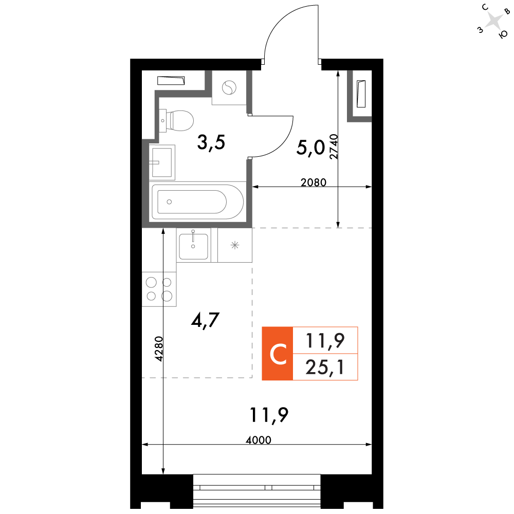 Студия 26 м2 в ЖК Философия корпус null этаж 15